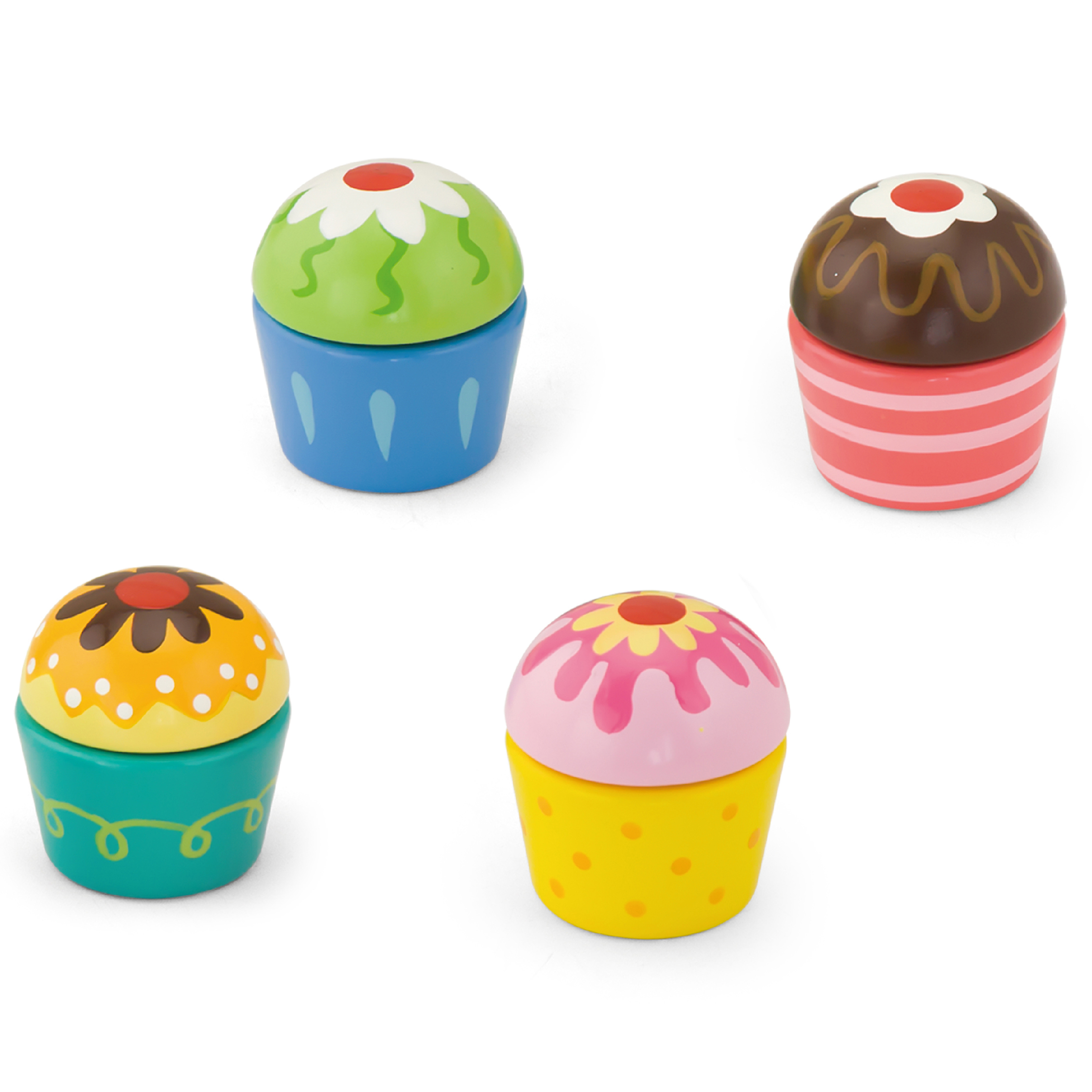 Babeczki drewniane Viga CIASTECZKA 4 sztuki 50808 montessori drewniana zabawka cup cake - obrazek 4