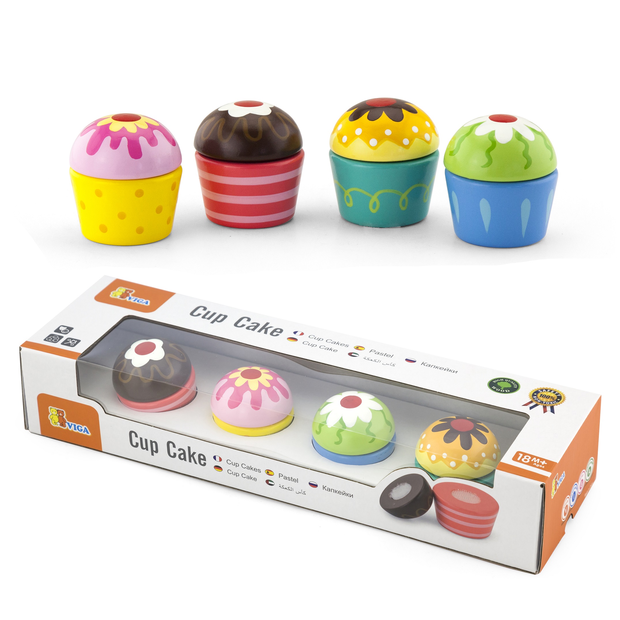 Babeczki drewniane Viga CIASTECZKA 4 sztuki 50808 montessori drewniana zabawka cup cake